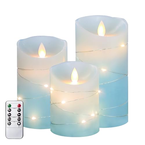 MELTONE-Flameless-Candles-with-String-Lights-Real-Wax-Ocean-Blue-Flickering-Battery-Operated-Candles-with-Remote-Control-Timer-Home-Holiday-Farmhouse-Christmas-Decor-Set-of-3 MELTONE Flameless Candles with String Lights Real Wax Ocean Blue Flickering Battery Operated Candles with Remote Control Timer Home Holiday Farmhouse Christmas Decor Set of 3