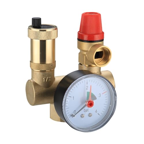 Sicherheitsgruppe Warmwasserspeicher mit 1 Zoll Gewindeanschluss und Einem 3/4 Zoll, 6 Bar mit Rückschlagventil Entlüftungsventil Manometer Zentralheizung Fußbodenheizung Sicherheitsgruppe Warmwasserspeicher mit 1 Zoll Gewindeanschluss und Einem 3/4 Zoll, 6 Bar mit Rückschlagventil Entlüftungsventil Manometer Zentralheizung Fußbodenheizung