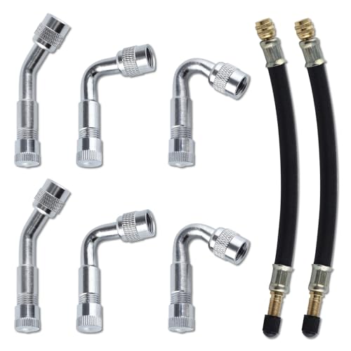 Image of Tire Valve Extension 8 Inch Flexible Valve Stem Extenders with 45 Degree 90 Degree 135 Degree Schrader Tire Valve Extension Adaptor Compatible for Cars Truck Motorcycle Bike Scooter Bicycles