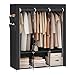 SONGMICS Clothes Wardrobe, Portable Closet with Cover, 130 x 45 x 167 cm, 3 Hanging Rails, Shelves, 4 Side Pockets, Large Capacity for Bedroom, Living Room, Black RYG092B02