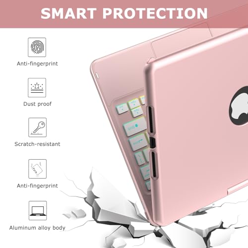 MMK Keyboard Case for iPad 9th Generation 10.2 inch 2021, Multi-touch Trackpad & 7 Color Backlight & 360°Flip Hard-shell, Slim Keyboard Case with Pencil Holder, for iPad 9th/8th/7th Gen, Rose Gold - Image 5