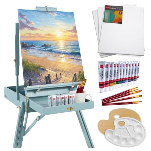 Best Choice Products French Easel, 32pc Beginners Kit Portable Wooden Folding Adjustable Sketch Box Artist Tripod for Painting, Drawing w/Acrylic Paints, Brushes, Canvases, Palettes - Blue