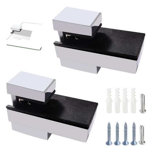 Lyeteung 2 Pezzi 3-16 mm Clip di Supporto Vetro Regolabili, Lega di Zinco Staffe per Ripiani in Vetro, Supporto Mensola Vetro, per Pannelli in Vetro e Legno con Spessore, Lucidato Argento