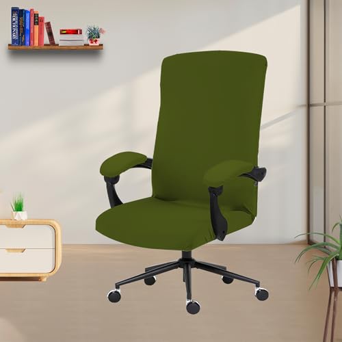 Image of Eleganta Stretch Boss Office Chair Cover Printed Computer Chair Covers with Armrest Cover Universal Removable Spandex Rotating Chair Slipcovers Soft Desk Chair Seat Protector Olive Green (Pack of 1)