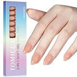 TOMICCA Short Almond Nail Tips, Soft Gel Acrylic Press on Nails With 3 in 1 X Coat Nails, Color Nail