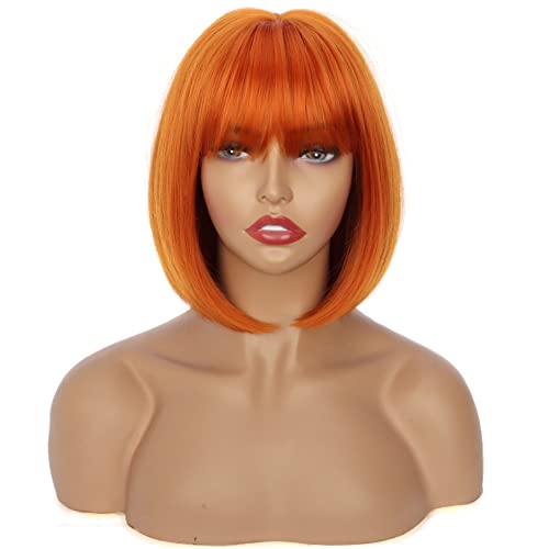 Colorfulpanda Short Auburn Bob Wigs for Women Ladies Natural Straight Wig with Fringe Bangs Heat Resistant Synthetic Hair Wig for Cosplay Party or Daily - Image 3