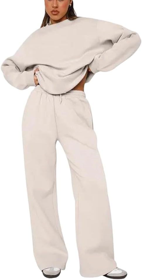 Women's High Waist Hooded Tracksuit 2 Piece Set Autumn Winter Pullover Sweatshirt And Loose Pants Home Lounge Outfit