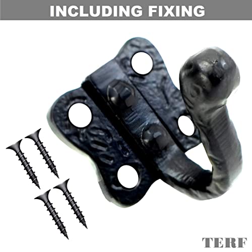 TERF® Traditional Vintage Style Antique Black Coat Hooks 50mm (2 inch) Wall Mounted & Door Hooks Hat Coat Robe Hooks for Bathroom Bedroom Kitchen Office Drawing Room with Fixing Screw - Image 2
