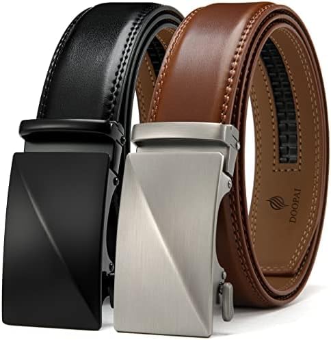 DOOPAI Mens Leather Ratchet Belt Leather Belts With Easier Slide Buckley Belts 1.38 Adjustable Black/Brown