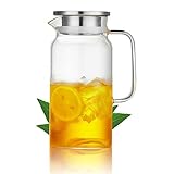 【Professionelle Glaskaraffe Design】Der wasserkaraffe wurde von professionellen handwerkern entworfen, um ein elegantes, modernes linienglas herzustellen.Die Öffnung der glaskaraffe ist in der form eines schnabels konstruiert, problemloses ausgießen ohne kleckern ermöglicht.