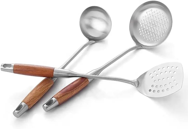 Kitchen Utensil Set with Wooden Handles, Stainless Steel Spoons and