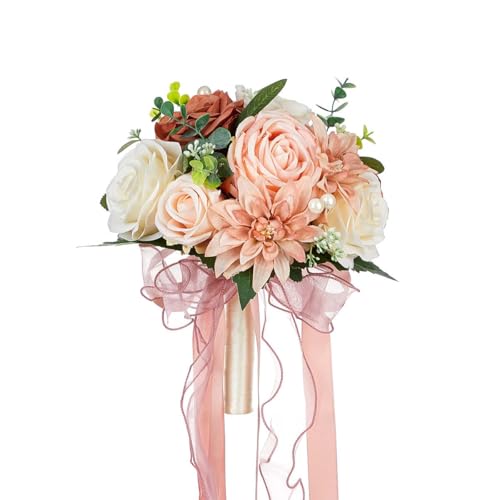 CYANLUX Bouquets de mariage pour mariée, demoiselle d'honneur, roses artificielles blanches champagne, fleurs pour mariage, Saint-Valentin, église, décoration d'intérieur (rose)