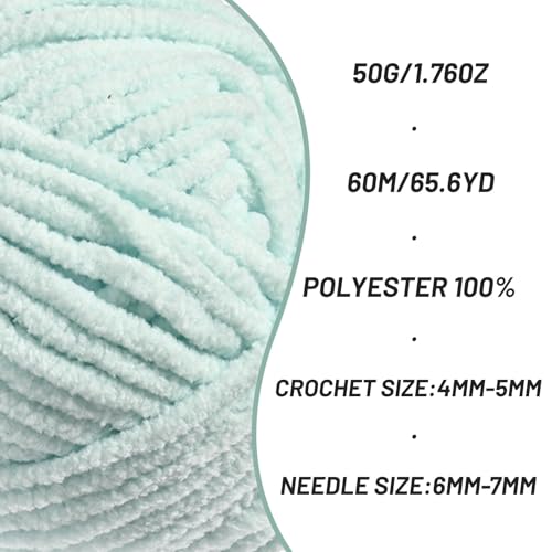 Image of 2 Packs Plush Chenille Chunky Crochet Yarn - Baby Yarn for Crocheting Soft - Velvet Yarns Knitting for Blankets Crafts - Fluffy Amigurumi Yarns 100g /131yds (2 Pale Cyan)