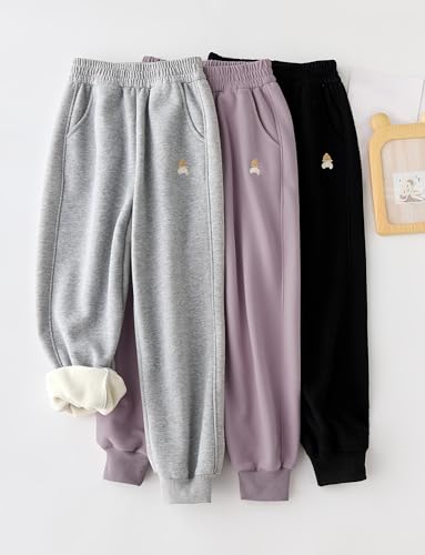 Happy Cherry Kid Girls Fleece Lined Cotton Jogger Pants Straight Leg Regular Fit Thermal Sweatpants Trousers 5-12Y2