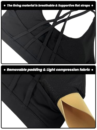 Image of Women's Strappy Sports Bras Light Compression Crop Criss Cross Back Padded Workout Yoga Bra Supportive U Neckline