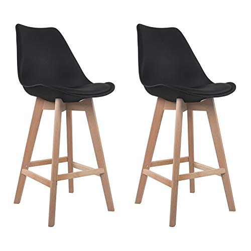 Happy Garden Lot de 2 tabourets de Bar Sven Noirs avec Coussin. Tabourets de Bar Style scandinave avec Dossier et Repose-Pieds, tabourets de Cuisine, Pieds en...