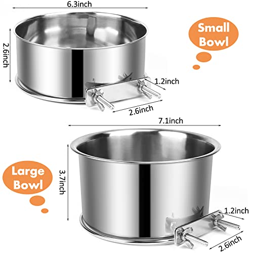 Wassernapf für Hundekäfige, 2 Stück Edelstahl-Hundenäpfe, langlebig, auslaufsicher, Hundehütte, zum Aufhängen von Wasser/Futternapf für mittelgroße und große Hunde (18.9x8.9 cm und 16.3x6.6 cm)
