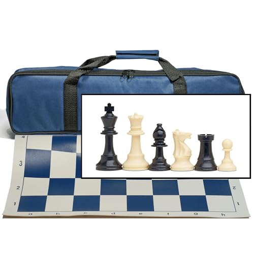 Échiquier de tournoi complet et son sac bleu roi pour emporter vos pièces partout