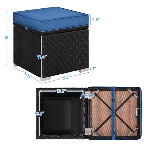 image for Yaheetech Wicker Ottomans, Set of 2 Patio PE Rattan Side Tables with H