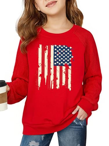 Image of CAZYCHILD Girls 4th of July Shirt Boys USA Tshirt Kids American Flag Sweatshirt Patriotic Pullover Tee Tops
