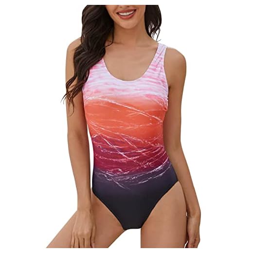 heekpek Einteiliger Badeanzug Damen Sport Weste Gradient Badeanzug Bauchweg Hoher Taille Slim Fit Bademode Swimsuit