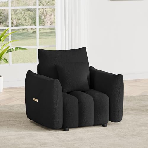Image of OUYESSIR 38 inch Modern Accent Single Sofa Chair, Comfy Deep Seat Teddy Living Room Chair, Leisure Boucle Reading Sofa Arm Chair for Bedroom, Office, Apartment, Black