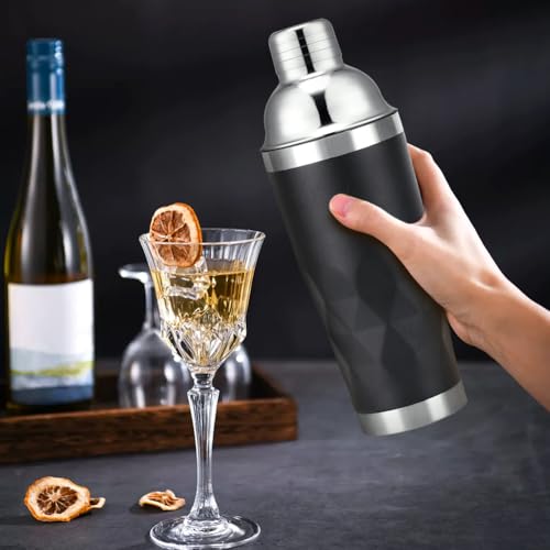 Insulated Cocktail Shaker Black -20oz Double Wall Vacuum Stainless Steel Martini Shaker wi - image 5