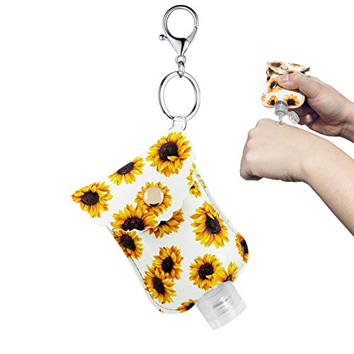 Hand sanitizer holder keychain, Empty Plastic Travel Bottles with Premium Leather Holder, Refillable Bottles Toiletries Containers for Lotion, and Liquids - Kids Men Women Portable Using (C-1PC)