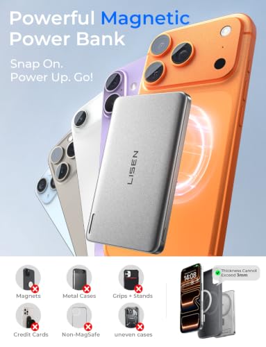 5000mAh LISEN Wireless Qi2 15W Ultra Slim MagSafe Power Bank - image 7