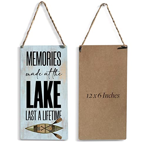 Rustic Wood Sign Country Lake House Farmhouse Wall Hanging Decor Memorial Wooden Wall Art Décor Motivational Decorative Plaque Sign For Home Cabin Beach Bar Camping Outdoor Memories Made At The Lake #TOP1