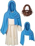 Irtysh Kids Jesus Saint Religious Biblical Robe Fancy Dress Costume Wig Moustache Scarf Shawl Waist Rope set(Blue 140)