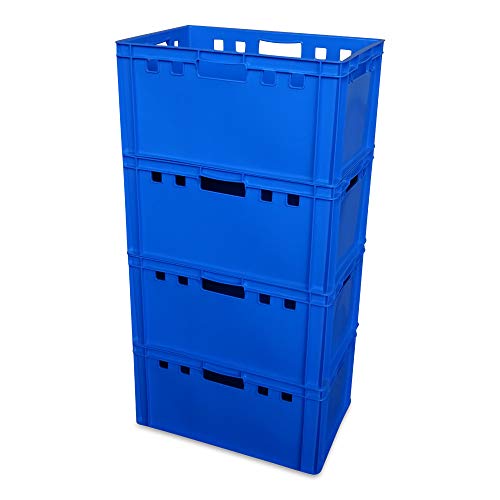 4er Set E3-Kiste Eurobox Metzgerkiste Lagerbox 60x40x30 cm stabil für Lebensmittel geeignet (blau)