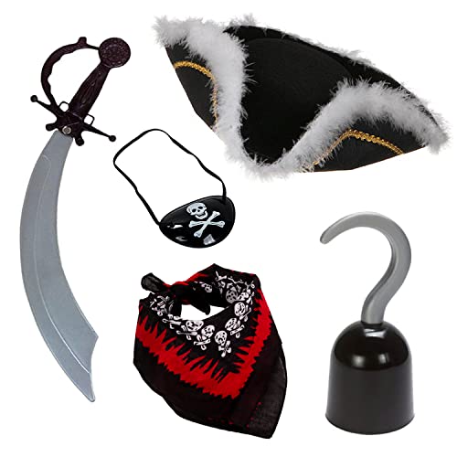 Funny Party Hats Pirate Costume Set (Set of 5)- Adult Pirate Hat- Pirate Costume Accessories