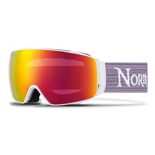 Nordik TORSTEN Magnetic Diamant Ski Goggles OTG for Men & Women - Bonus Photochromic Lenses Anti-Fog & UV 100% -White/Red