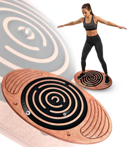 Wooden Balance Board with Labyrinth - Fun Fitness Tool for Kids and Adults, Physical Therapy, Exercise Training