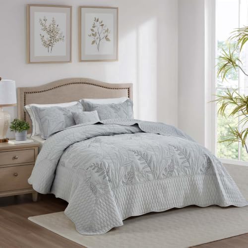 Image of Bedspread oversized Queen 102x118,Beautiful Leaf Stitching,5 PCGrey
