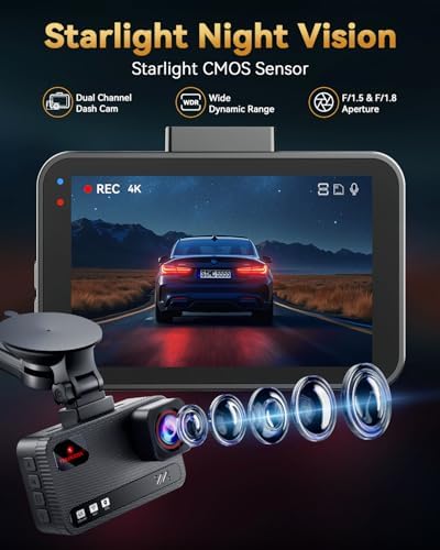 4K+4K Dash Cam Front and Rear, Free 128GB Card Included, 5.8GHz WiFi Dash Camera for Cars, Built-in GPS, G-Sensor, 170°Wide Angle, 3" IPS Screen,... - Image 3