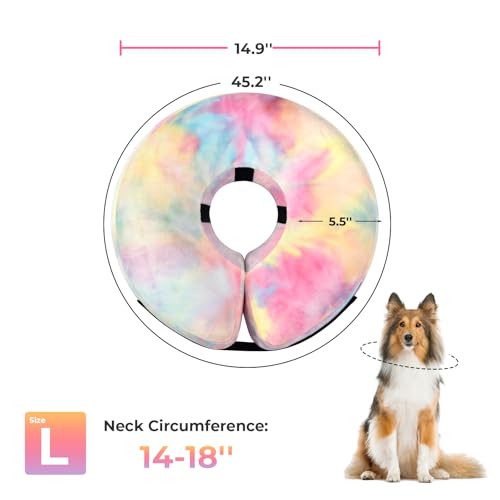 Image of Dog Cone, Uadonile Inflatable Cone Collar for Dogs and Cats, Dog Neck Collar Recovery E-Collar Alternative After Surgery, Elizabethan Collar for Dogs Recovery(Tie-dye Pink Blue, L)