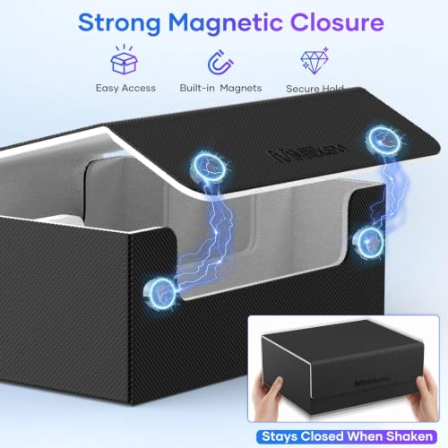 Image of Mlikero Card Deck Case for Trading Cards 1800+, Trading Card Storage Box Fits Toploader and Magnetic Card Holder, Leather Magnetic Closure Deck Box Fit for MTG, TCG