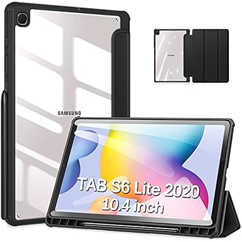 DUZZONA Funda Compatible con Samsung Galaxy Tab S6 Lite 10.4 2022/2020, Trasera Transparente Back Cover Carcasa con Soporte Incorporado de S Pencil, Negro Cover