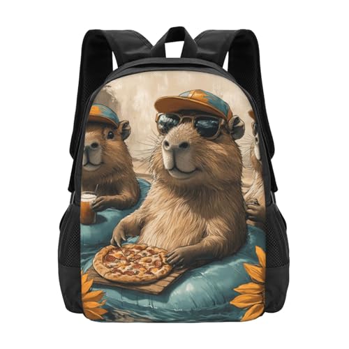 Image of Cute Capybara Print Backpack For Men Women Lightweight Daypack For Daily Commutes Business Travel Hiking