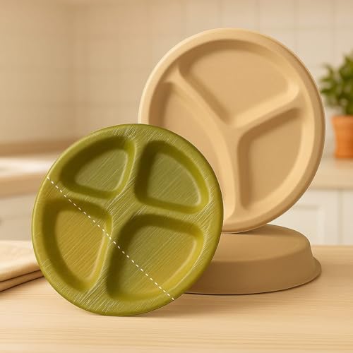 Image of SWHF Disposable Plates 11.25 Inch 3CP Sectional SAL Leaf Plates - Pack of 25| Eco-Friendly & Biodegradable | Sturdy Dinner Plates for Party, Picnic, Restaurant, Weddings, Birthdays, Events, Travel Use