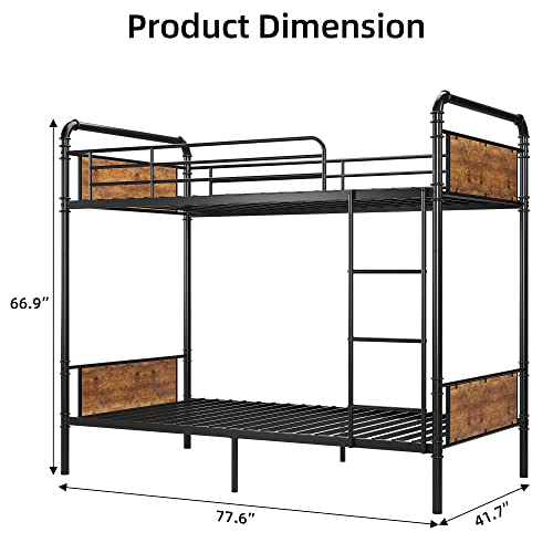 Homhougo Bunk Bed Twin Over Twin, Twin Bunk Beds, Heavy Duty Twin Size Metal Bunk Bed With Guardrail & Ladders, Space-Saving, Noise Free, No Box Spring Needed, Black #TOP1
