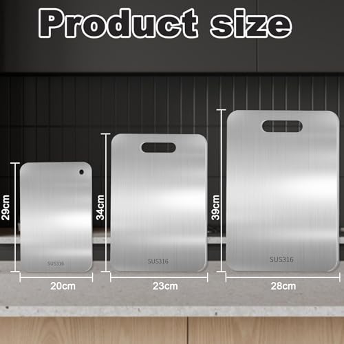 Titan Schneidebrett Set 3 Stück - S316 Edelstahl Schneidebrett, Titanium Cutting Board, Doppelseitiges Lebensmittel Grade Schneidebretts, Titanium Cutting Board für Fleisch, Obst,Gemüse 6