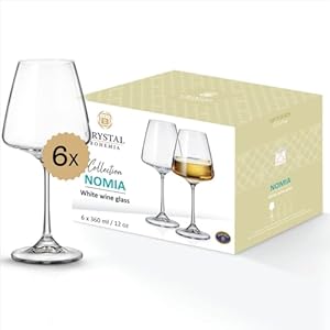 Crystal Bohemia Weißweingläser - 6er Set, je 360 ml, spülmaschinenfest, kratzfest - Elegante Kelche aus Kristallglas für Chardonnay, Pinot Grigio & Riesling - Ideal für Dinner, Partys & als Geschenk