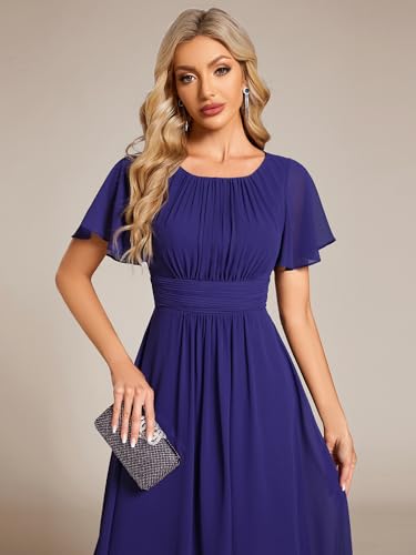 Image of Ever-Pretty Women's Chiffon Crew Neck Empire Waist Wedding Guest Dress Summer Short Sleeve Semi Formal Dresses 02053