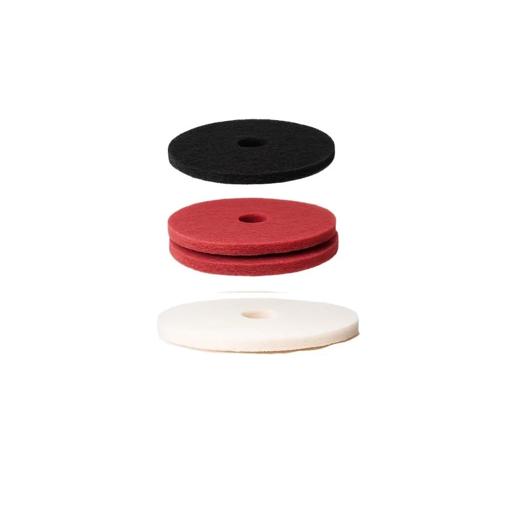 20" Floor Pad Starter Pack – Black, Red & White Pads – 4 Pack – for 175 RPM Low-Speed Floor Machines & Buffers – Commercial Grade