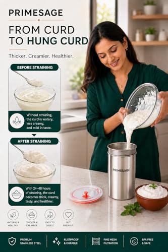 Image of PRIMESAGE Hung Curd Maker Stainless Steel - 1000ml Hung Curd Maker Curd Maker Curd Yogurt Maker Greek Yoghurt Curd Strainer Greek Yogurt Maker Yogurt Greek Yogurt Hung Curd Strainer Box Yogurt Greek