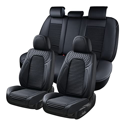 Image of Coverado Car Seat Covers, Waterproof Nappa Leather Seat Cushion for Cars 5 Seats, Front and Rear Automotive Seat Cover Car Accessories, Universal Fit for Most Cars SUV Trucks, Full Set, Black