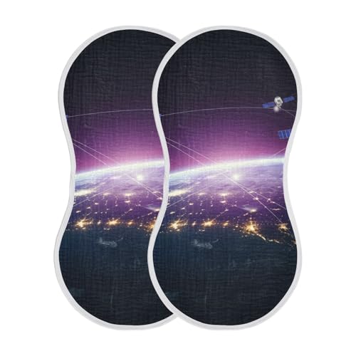 Muslin Burp Cloth for Baby 2PCS Space Satellites Super Absorbent Burping Cloths, Bibs for Newborn Boys Girls